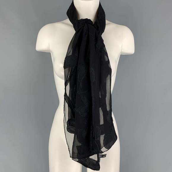 GIORGIO ARMANI Black Embroidered Rayon Blend Scarf - Picture 3 of 4